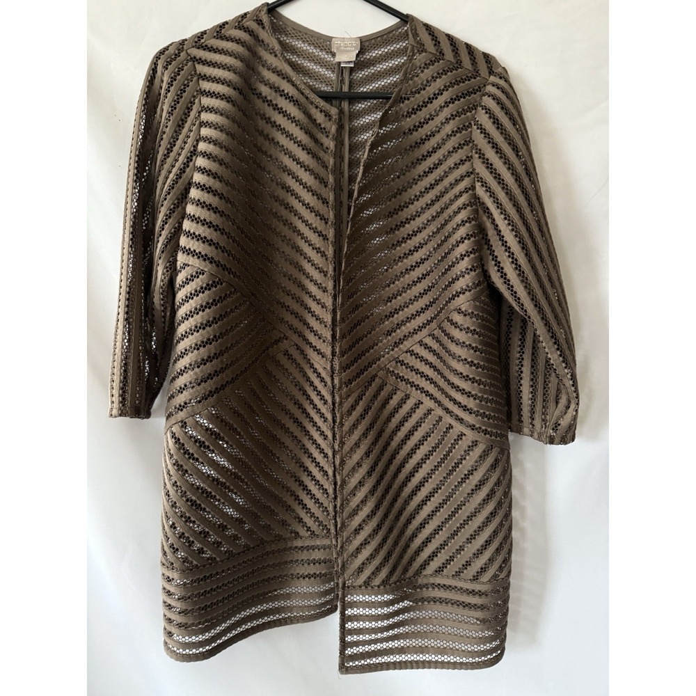 Chicos Size 1 Women's Traveler Shawl Open Front Shirt‎ Brown